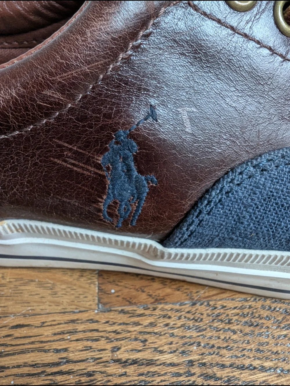 Polo Ralph Lauren Vaughn Saddle Sneaker Men's Size 7D Flax Linen Leather Blue